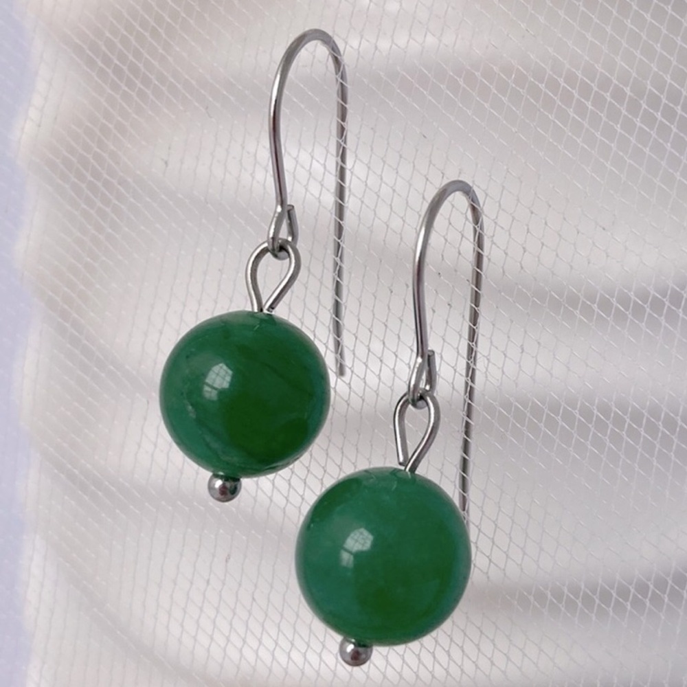 GREEN Aventurine Stainless Steel Drop Earrings - Picture 1 of 11